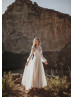 Long Sleeves Ivory Sparkle Tulle Backless Wedding Dress